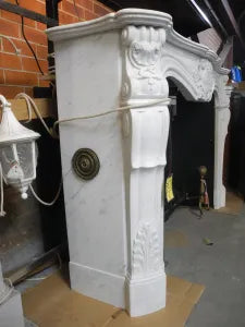 003 Restored French Carrara Marble Mantle - Original Vintage Salvage Tile