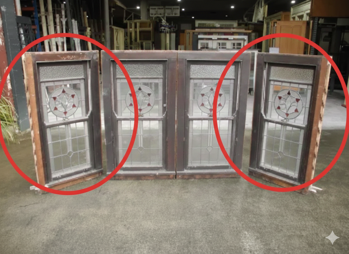 Set of 3 Double Hung Leadlight Windows