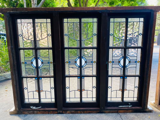 Pair of Triple Casement Leadlight Windows with Colonial Style Glazing Bars