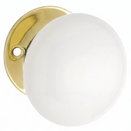 New Porcelain Door Knob - Round Rose Backplate - Polished Brass - Brand New Tile