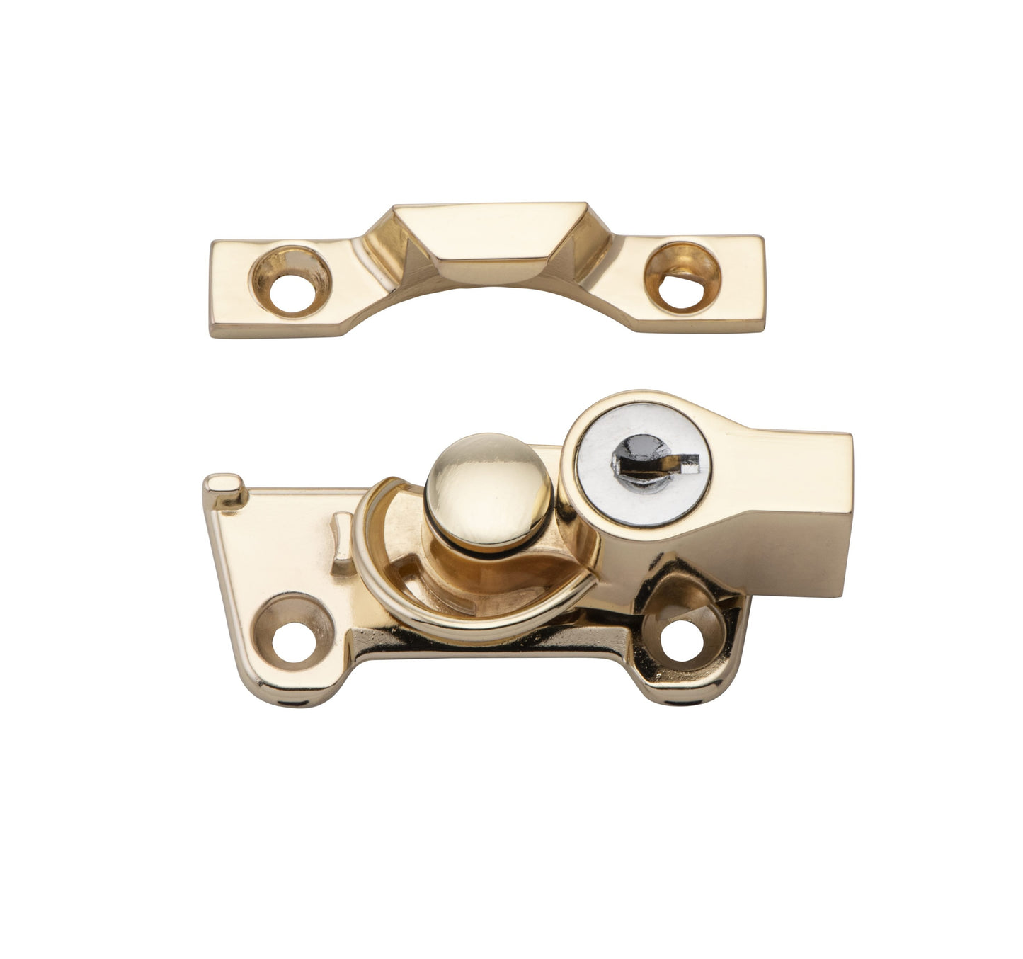 Wide Base Key Operated Locking Sash Fastener - Electro Brass