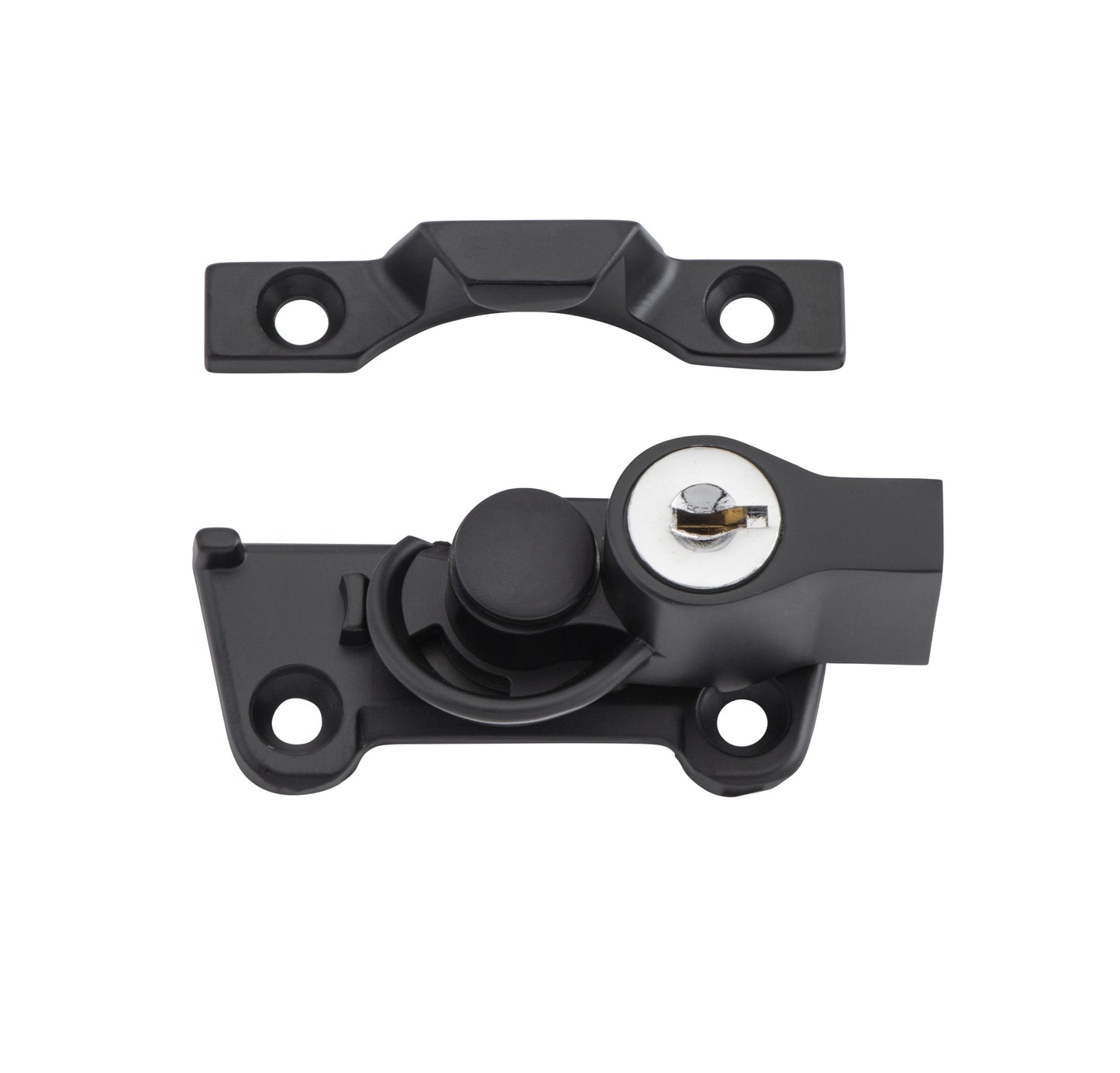 Wide Base Key Operated Locking Sash Fastener - Matt Black