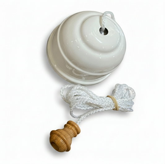 Vintage White Ceiling Pull Cord Switch with White Cord