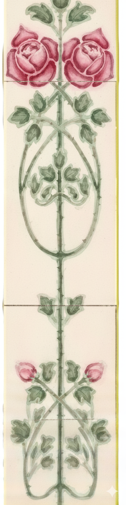 Rose and Bud Tubeline - Original Vintage Salvage Tile