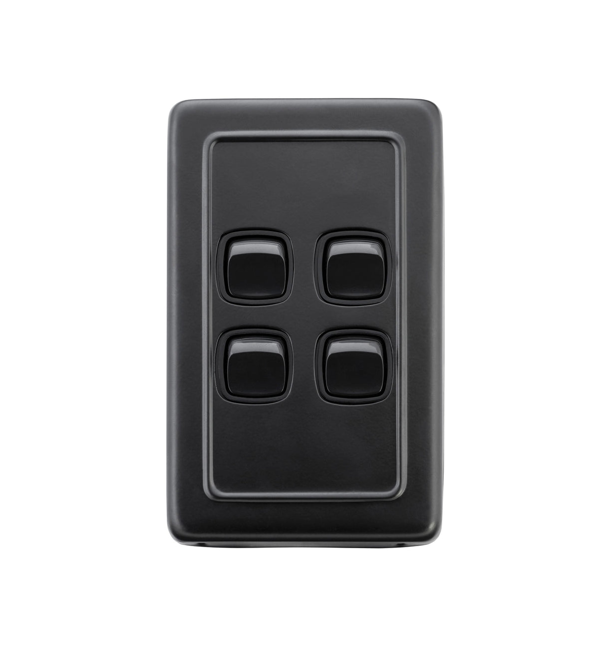 4 Gang Flat Plate Rocker Switches – W72mm - Matt Black