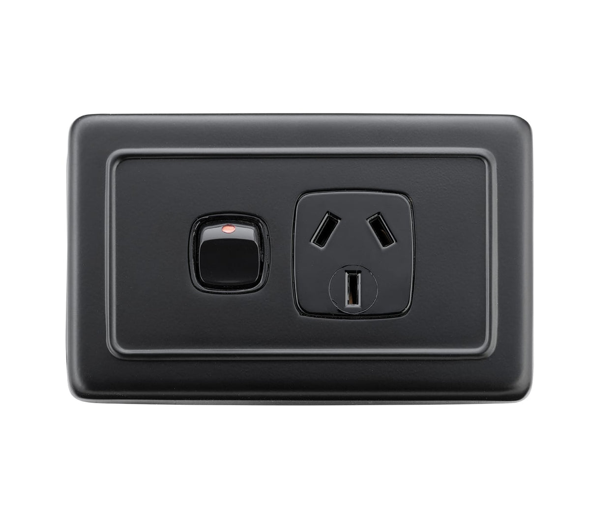 1 Gang Flat Plate Rocker Switches with Socket - Matt Black