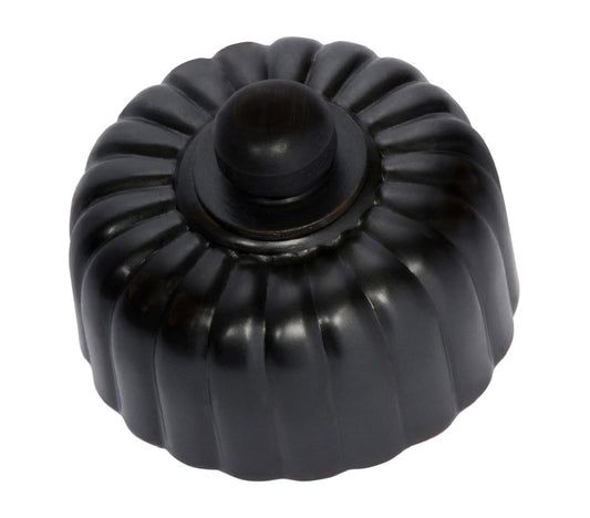 Close-up of a Fluted LED Dimmer switch with a textured, ridged knob and circular base plate, shown in a polished metal finish (e.g., polished brass or chrome).