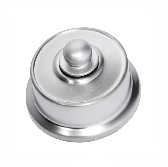 Federation-style LED dimmer switch in a variety of metal finishes (e.g., brass, chrome, black) with a decorative base plate, designed for use with energy-efficient LED lighting.