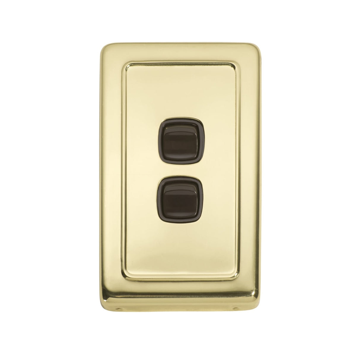 2 Gang Flat Plate Rocker Switches – W72mm - Polished Brass