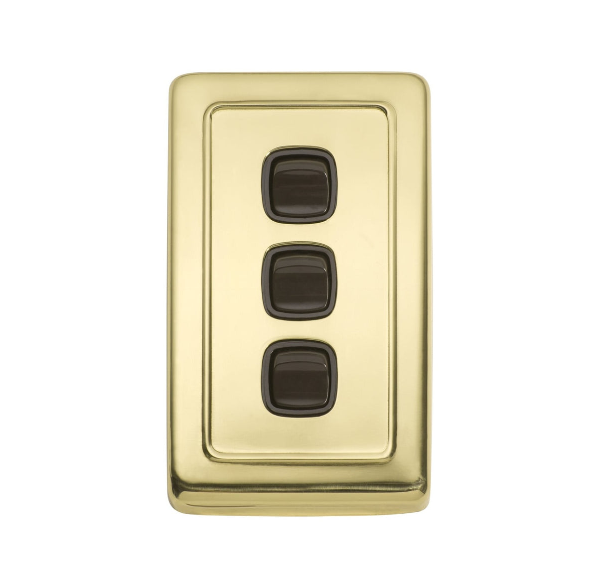 3 Gang Flat Plate Rocker Switches – W72mm - Polished Brass