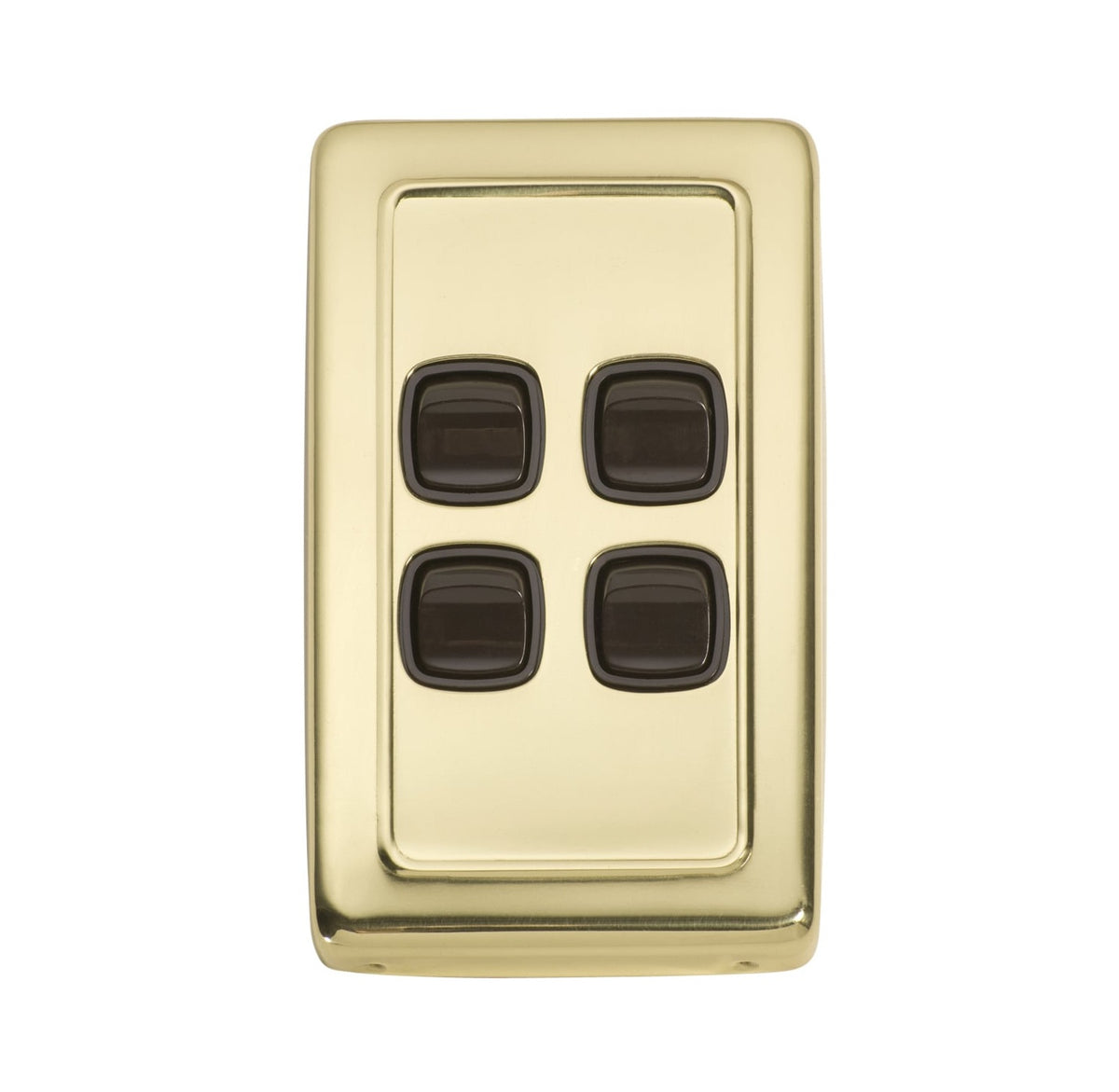 4 Gang Flat Plate Rocker Switches – W72mm - Polished Brass