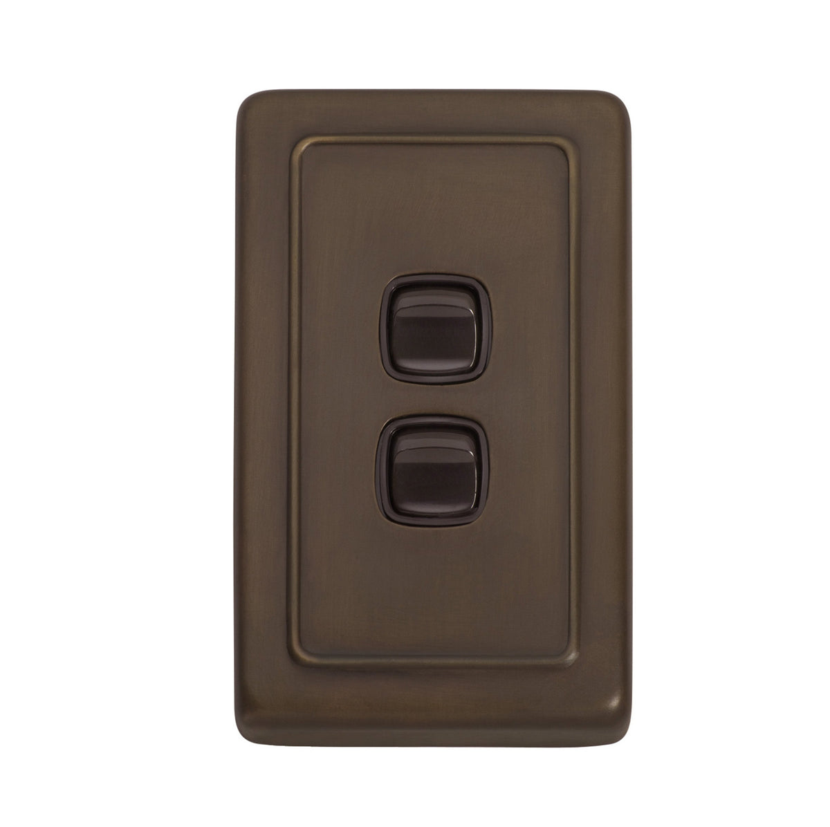 2 Gang Flat Plate Rocker Switches – W72mm - Antique Brass