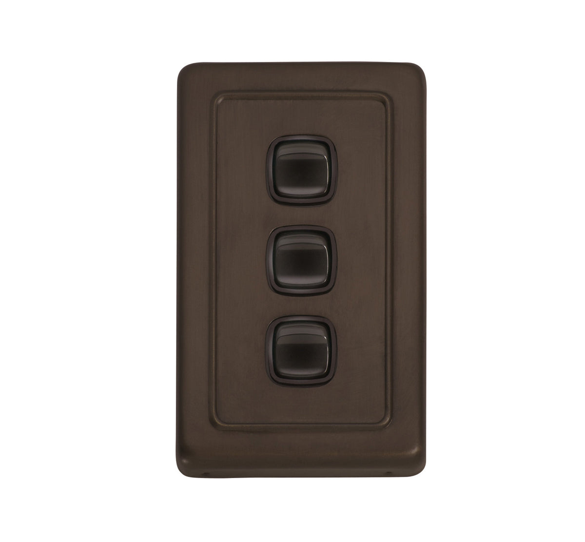3 Gang Flat Plate Rocker Switches – W72mm - Antique Brass