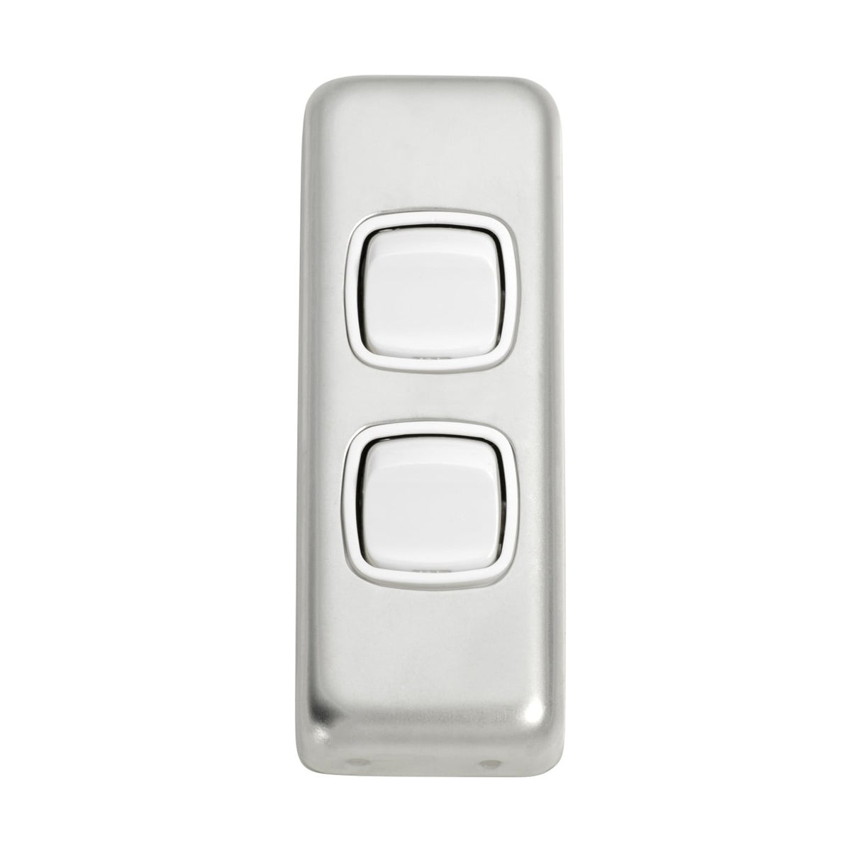 2 Gang Flat Plate Rocker Switches – W30mm - Satin Chrome