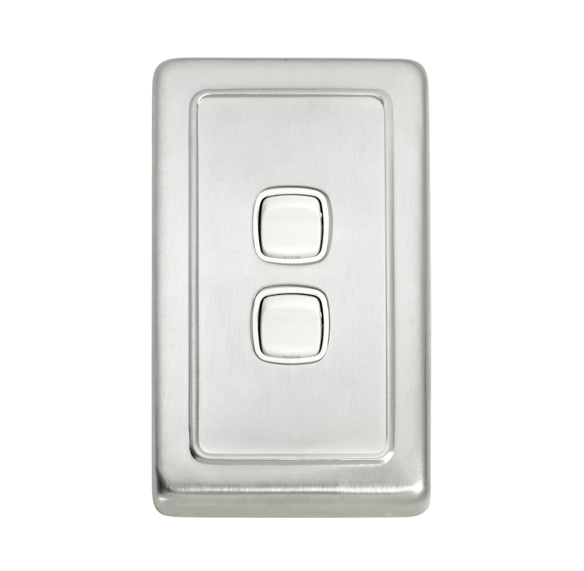 2 Gang Flat Plate Rocker Switches – W72mm - Satin Chrome