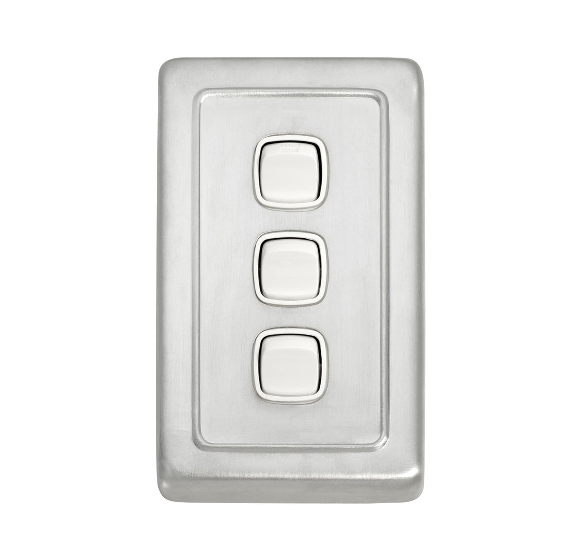 3 Gang Flat Plate Rocker Switches – W72mm - Satin Chrome