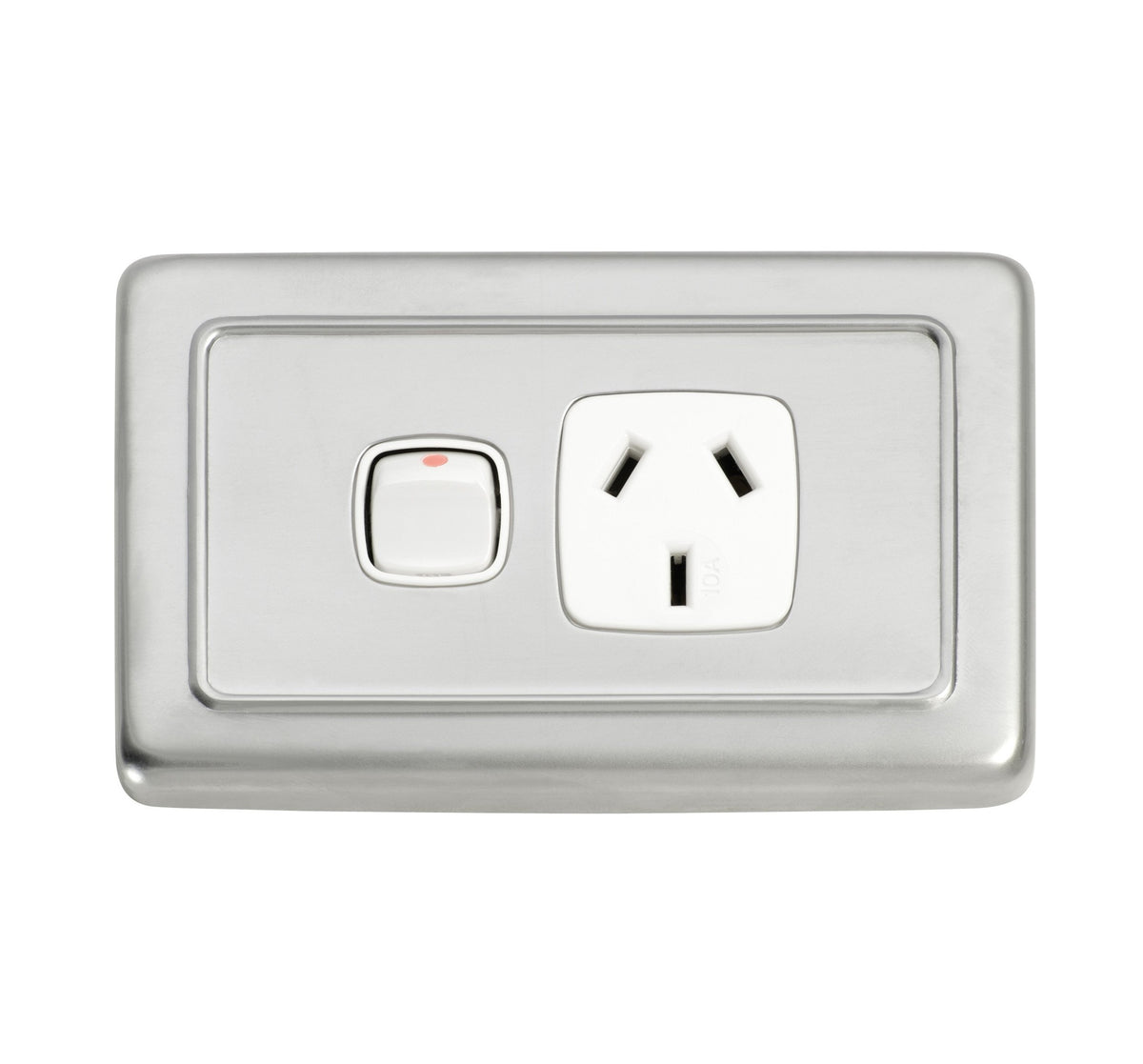 1 Gang Flat Plate Rocker Switches with Socket - Satin Chrome
