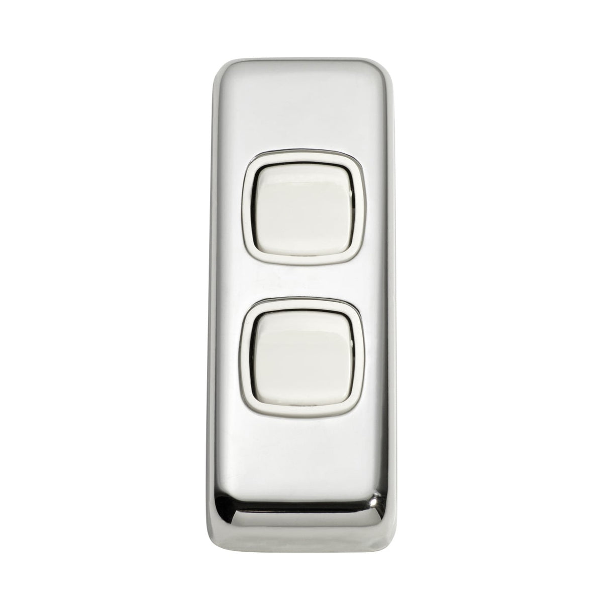2 Gang Flat Plate Rocker Switches – W30mm - Chrome Plated