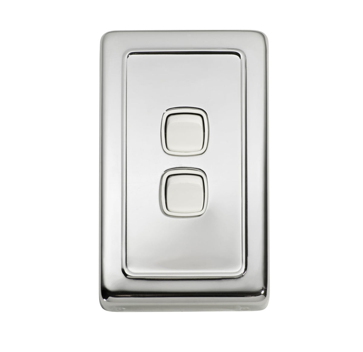 2 Gang Flat Plate Rocker Switches – W72mm - Chrome Plated
