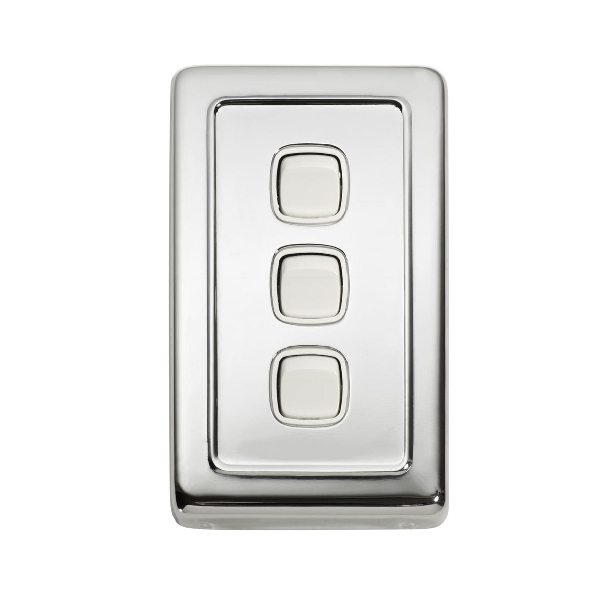 3 Gang Flat Plate Rocker Switches – W72mm - Chrome Plated