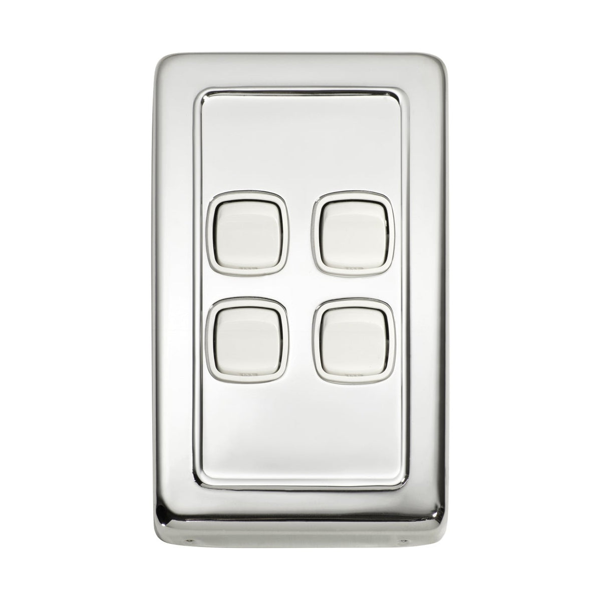 4 Gang Flat Plate Rocker Switches – W72mm - Chrome Plated