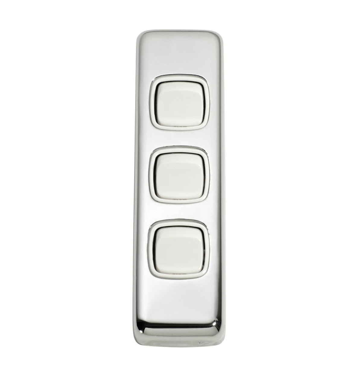 3 Gang Flat Plate Rocker Switches – W30mm - Chrome Plated