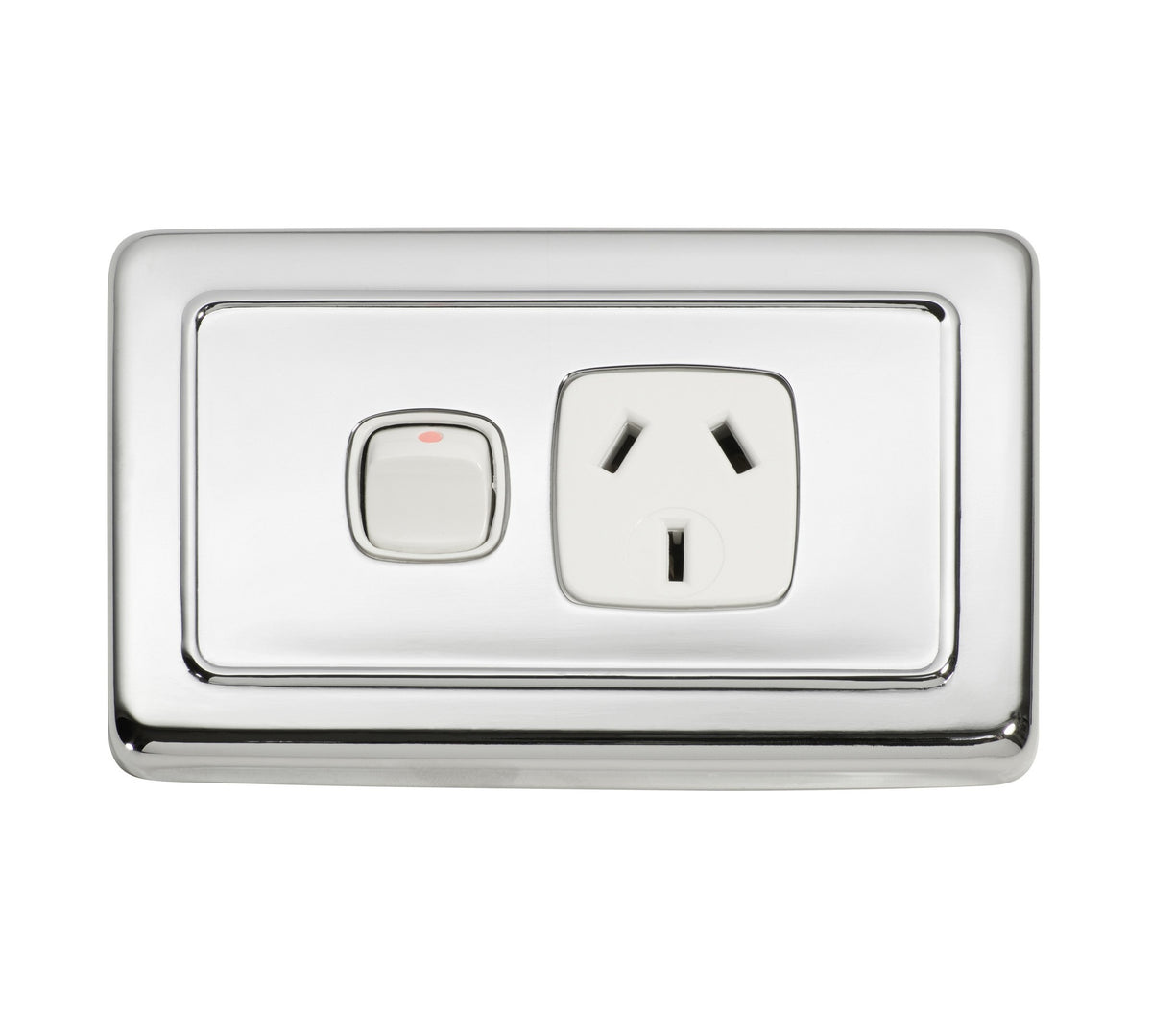1 Gang Flat Plate Rocker Switches with Socket - Chrome Plated