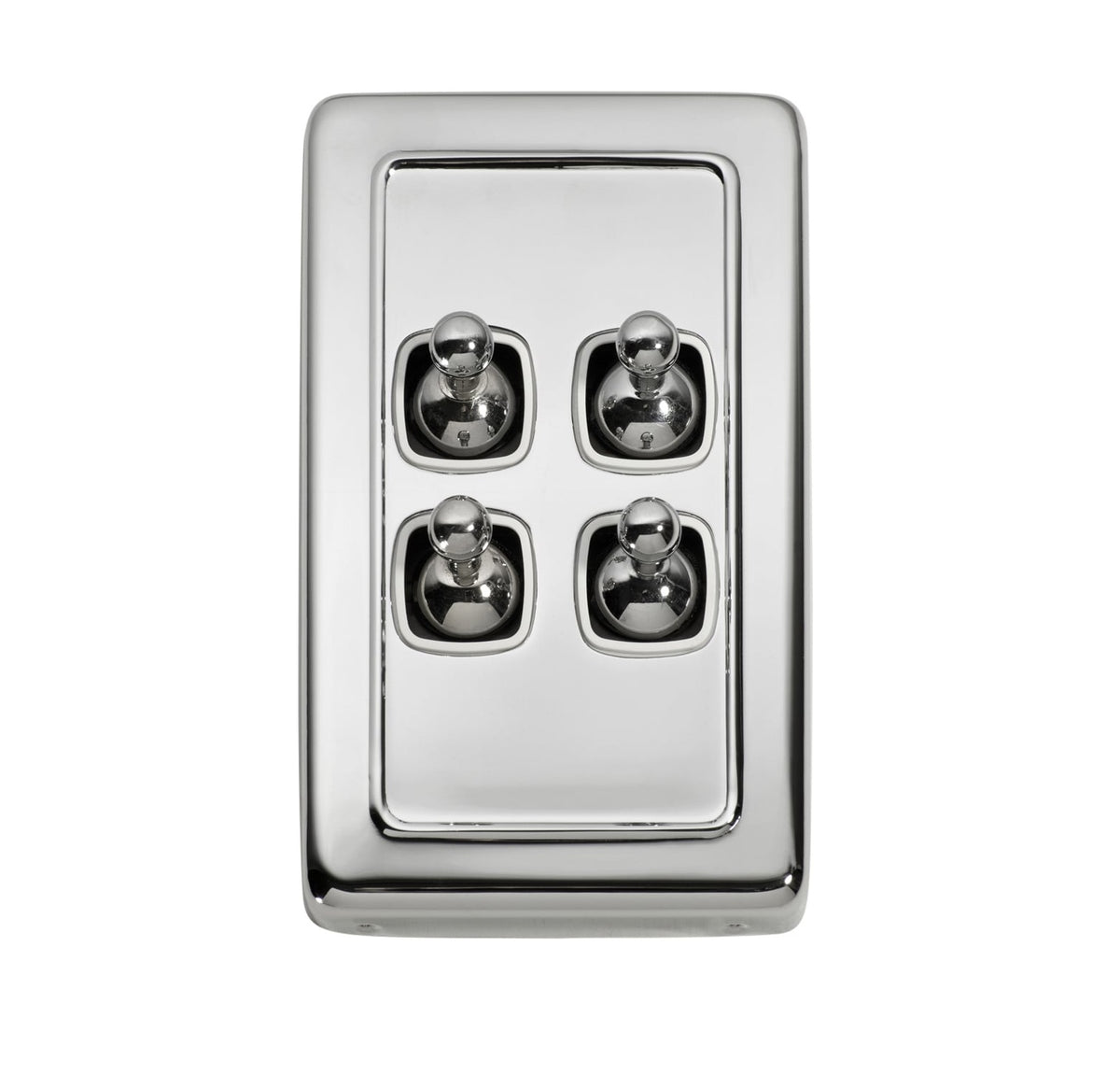 4 Gang Flat Plate Toggle Switches – W72mm - Chrome Plated