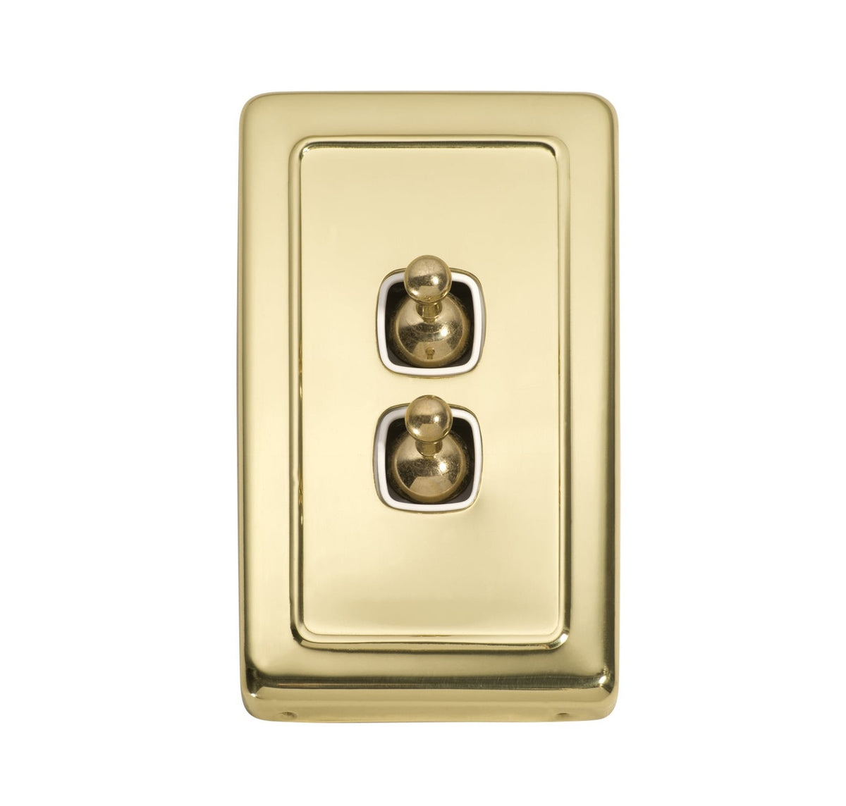 2 Gang Flat Plate Toggle Switches – W72mm - Polished Brass