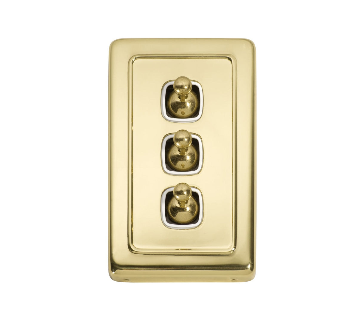 3 Gang Flat Plate Toggle Switches – W30mm - Polished Brass