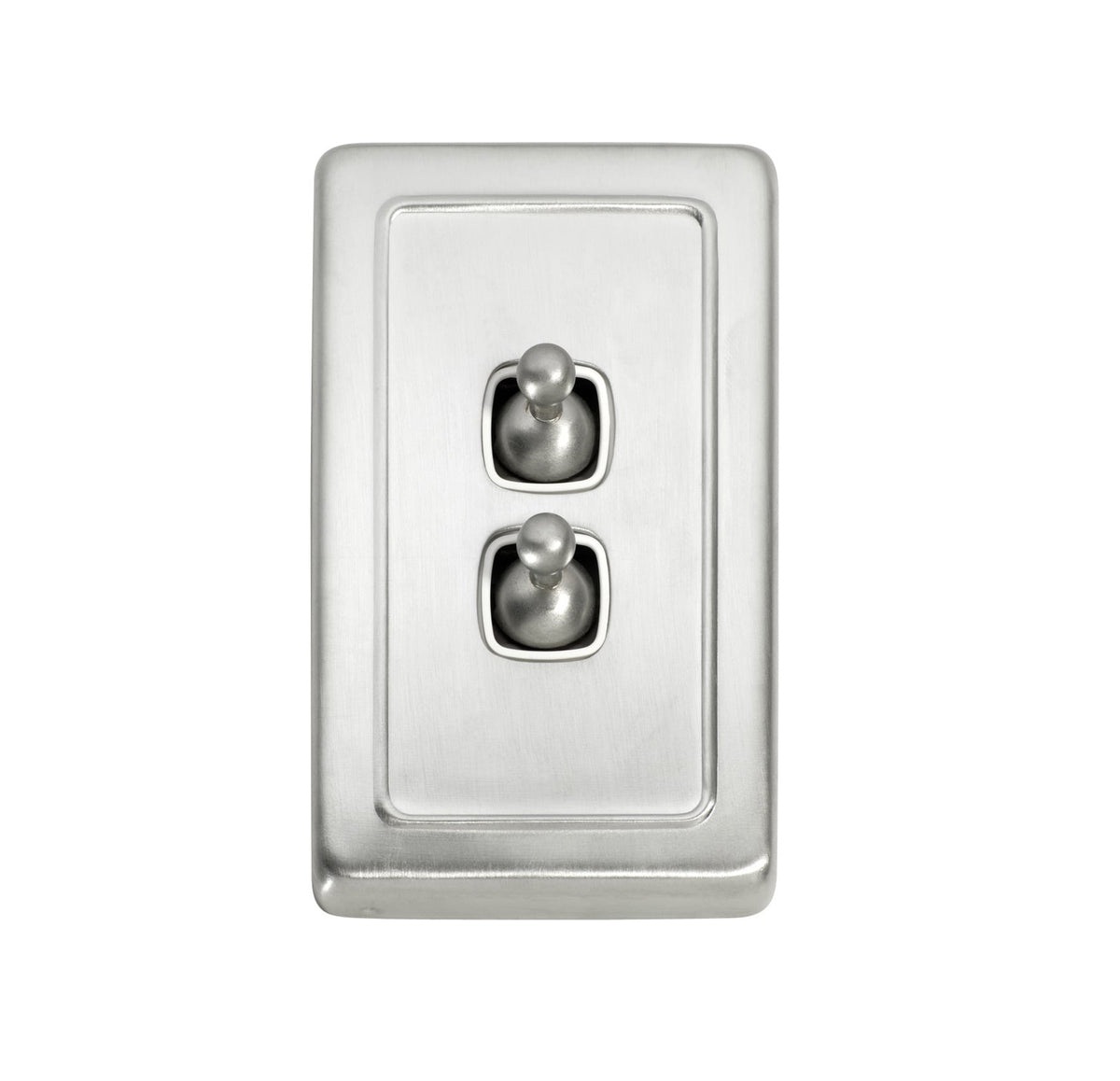 2 Gang Flat Plate Toggle Switches – W72mm - Satin Chrome