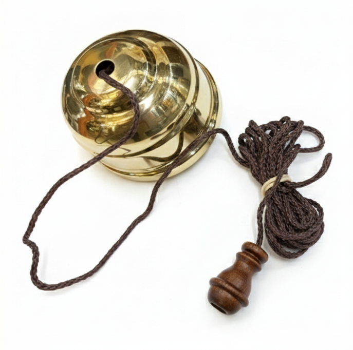Vintage Brass Ceiling Pull Cord Switch with Brown Cord