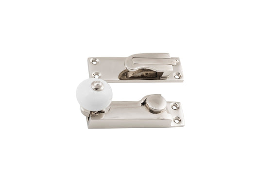 New Porcelain Ball Sash Fastener - Polished Brass - Brand New