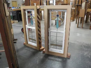 Pair Small Double Hung Leadlight Windows