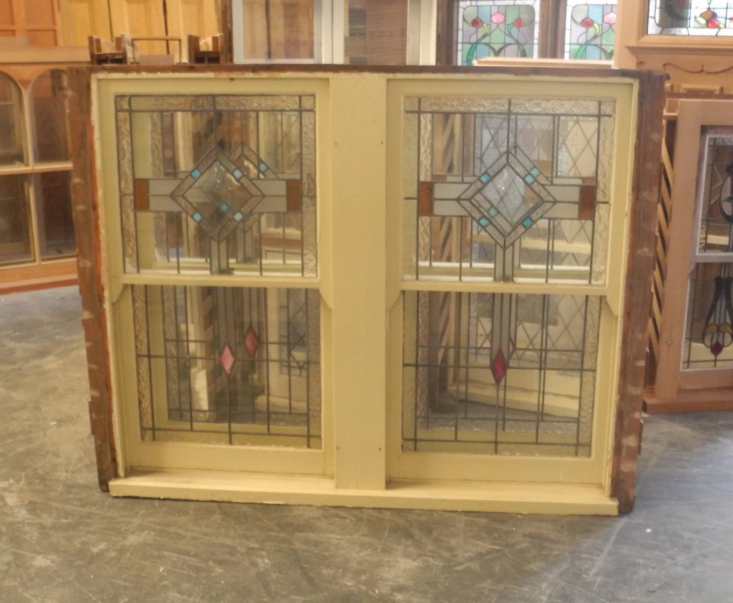 Pair Leadlight Double Double Hung Windows