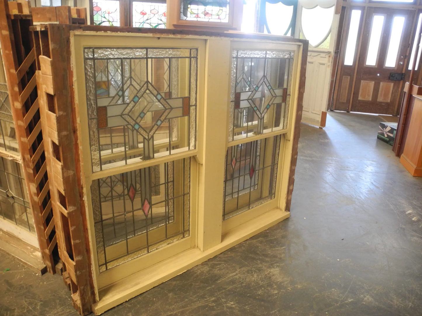 Pair Leadlight Double Double Hung Windows