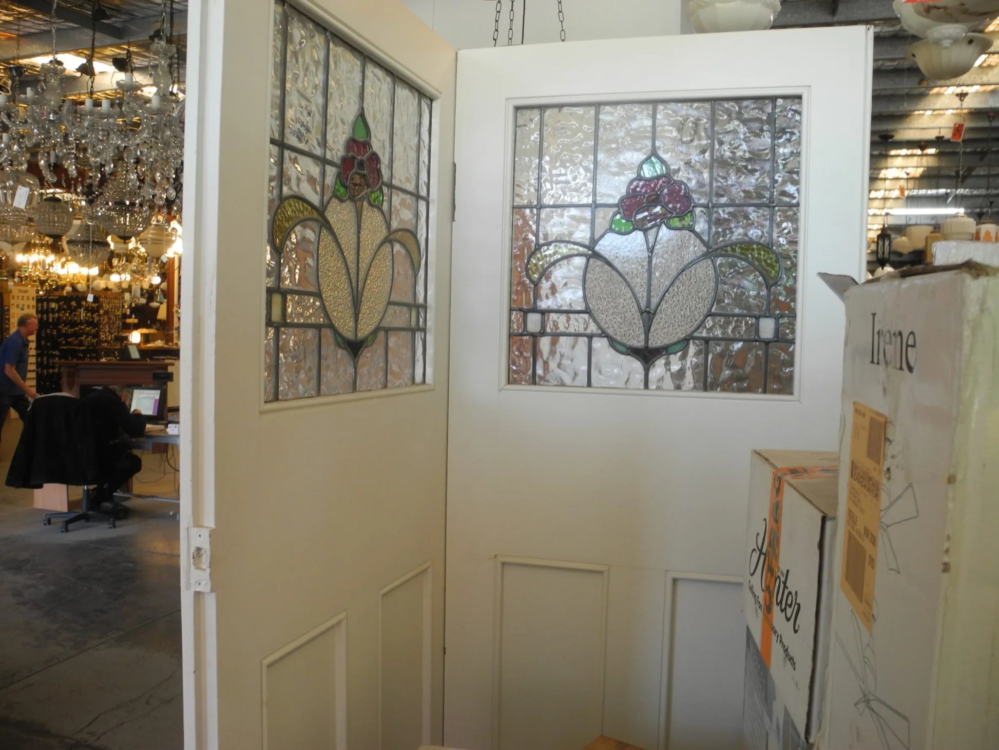 Edwardian Internal leadlight French Doors with Leadlight - Vintage Salvage Sydney