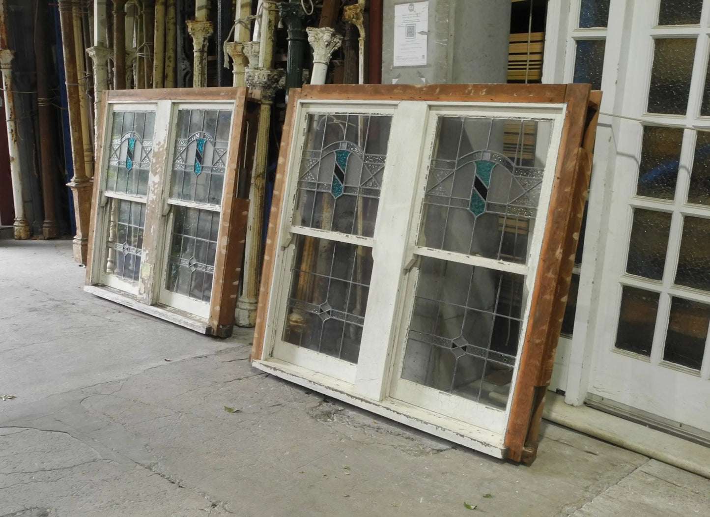 Pair Double Double Hung Leadlight Windows