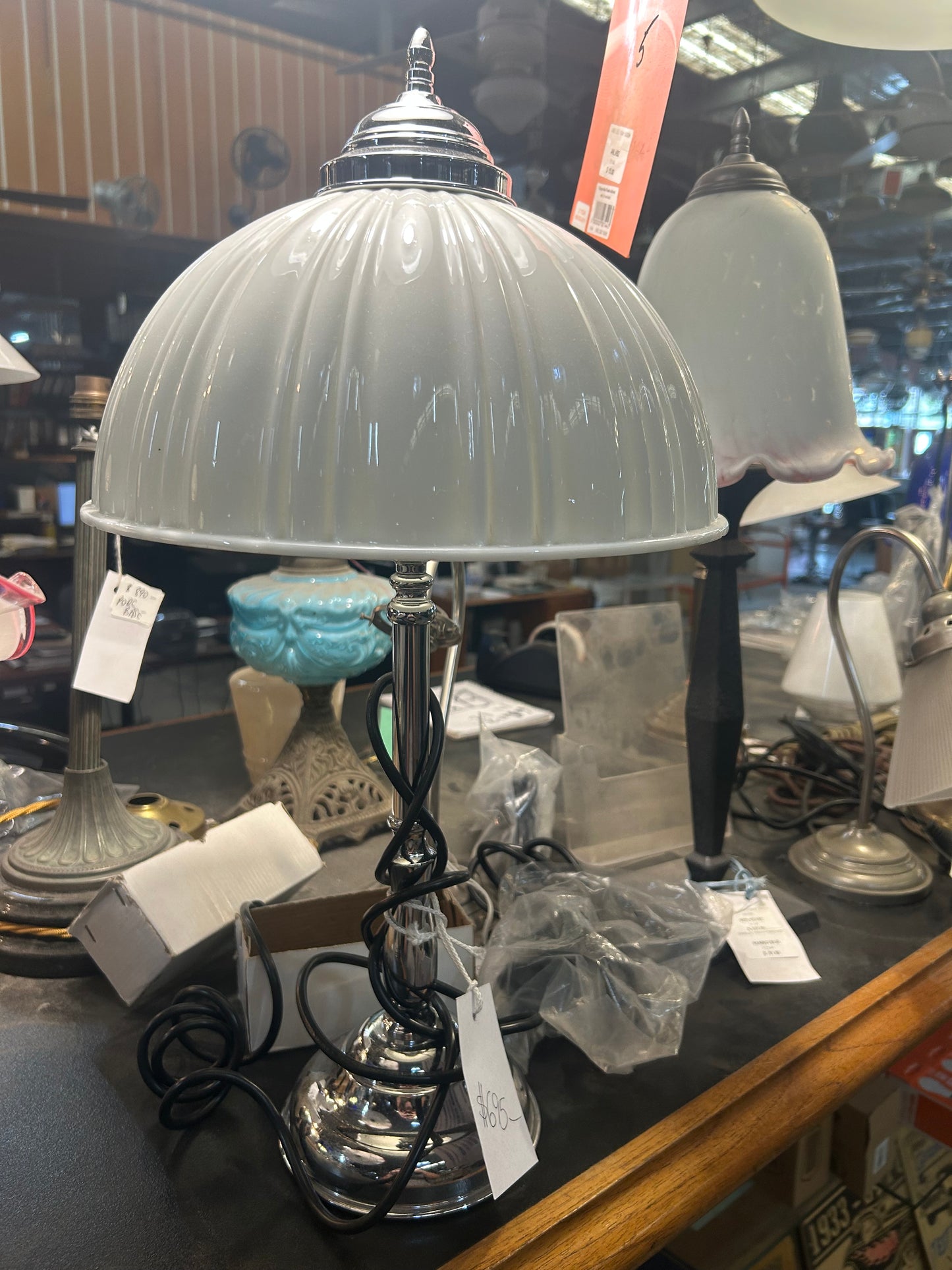 Ribbed Opaline Glass Table Lamp