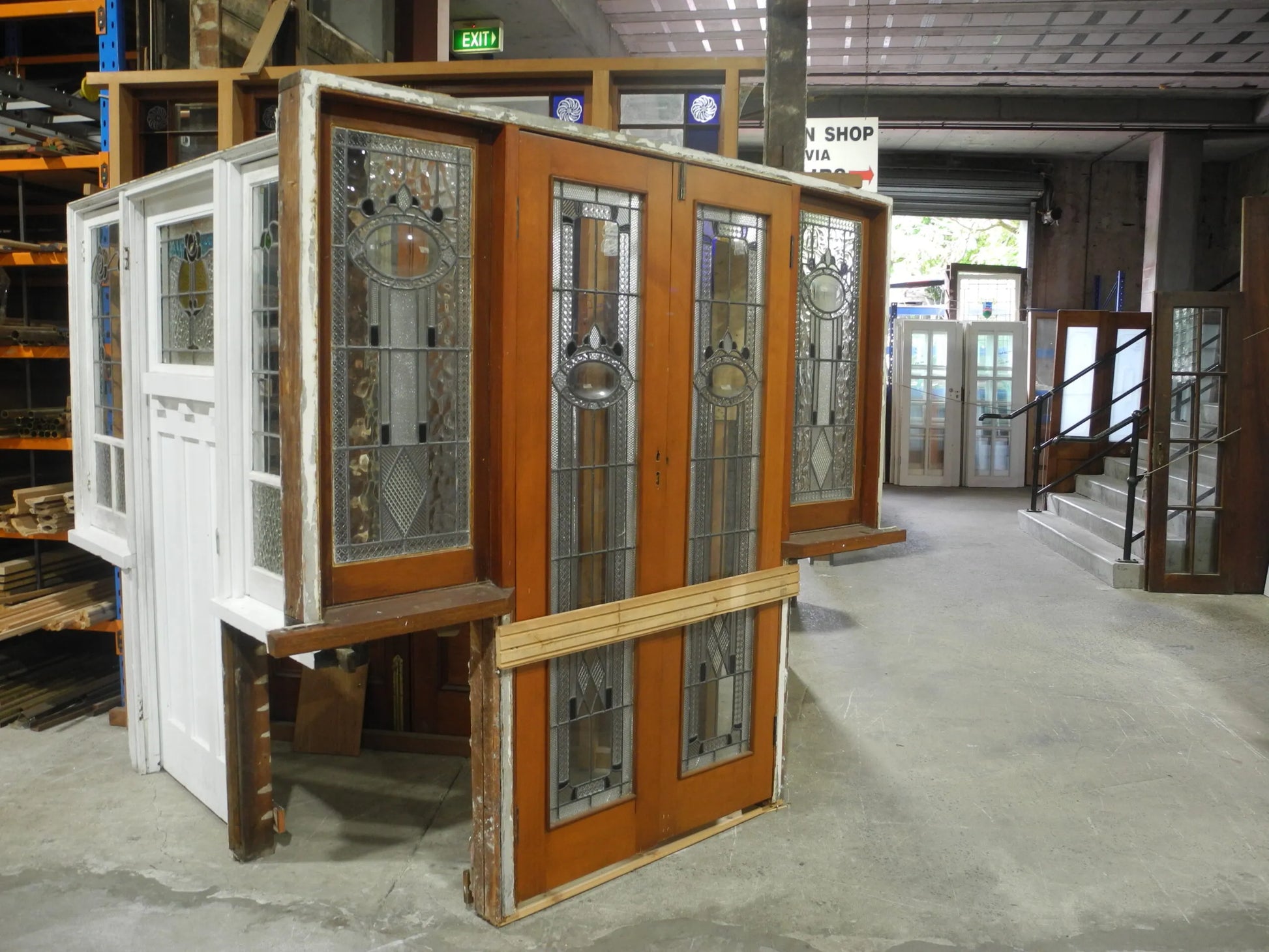 Original Edwardian Leadlight French Doors with Leadlight - Second Hand Vintage Salvage Sydney