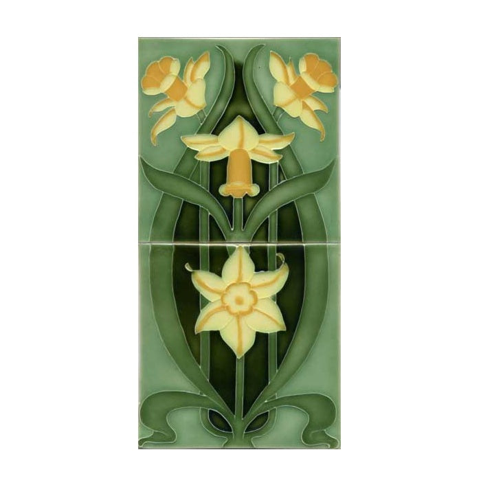 2 Tile Set Daffodils, Light Green Background