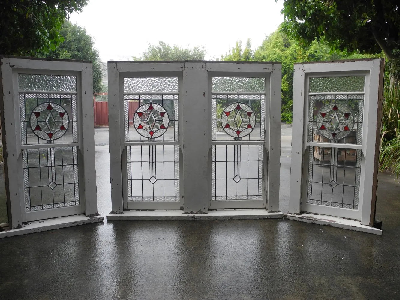 Set of 3 Double Hung Leadlight Windows