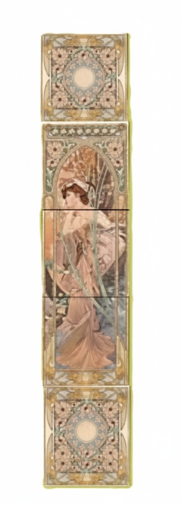 Mucha Reverie "Left" and "Right" 5 Tile Set - Right - Original Vintage Salvage Tile