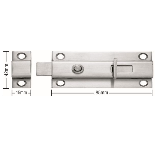 Patio Bolt exposed Fix 304SSS - 85mm x 40mm (15mm Bolt Throw)