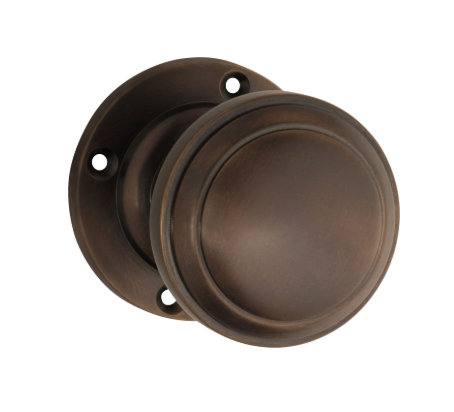 Tradco Milton 0727 Milton Knob – Round Rose in a sleek Antique Brass finish, Rose Round Backplate.