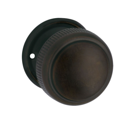 Large Milled Edged Mortice Knob – Round Rose - Antique Brass