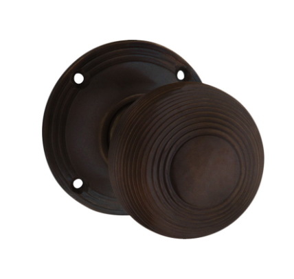 Reeded Mortice Knob – Round Rose - Antique Brass