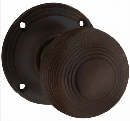 New Reed Mortice Knob - Rose Round Backplate - Antique Brass - Brand New Tile