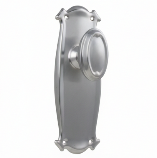 New Bungalow Door Knob - Long Backplate - Chrome Plated - Brand New Tile