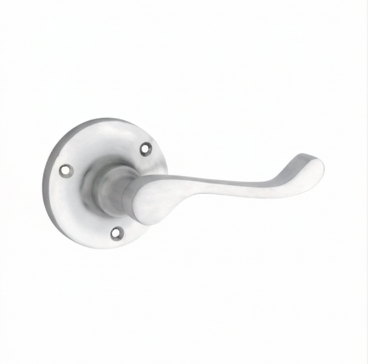 New Victorian Lever - Round Rose Backplate - Satin Chrome - Brand New Tile